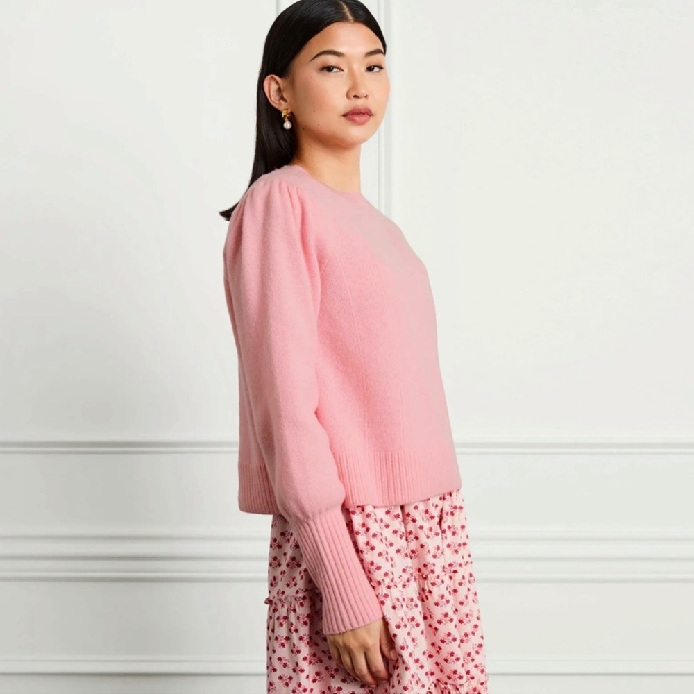 Hill House The Cropped Sylvie Sweater in Candy Pink Merino Wool